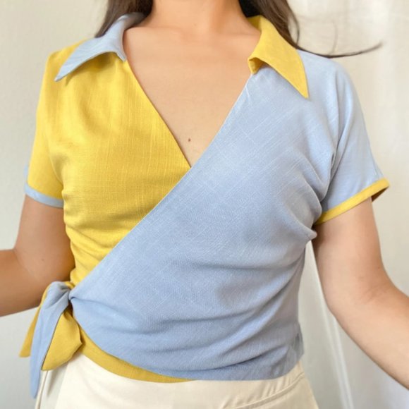 LoveFool BOWLER WRAP TOP Sun & Sky - Picture 1 of 6